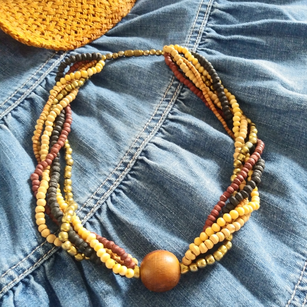 Vintage Wood Beaded Necklace